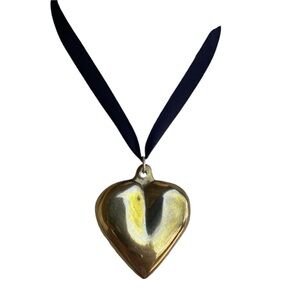 Large Vintage Puffy Heart Necklace Pendant Solid Brass Statement Jewelry